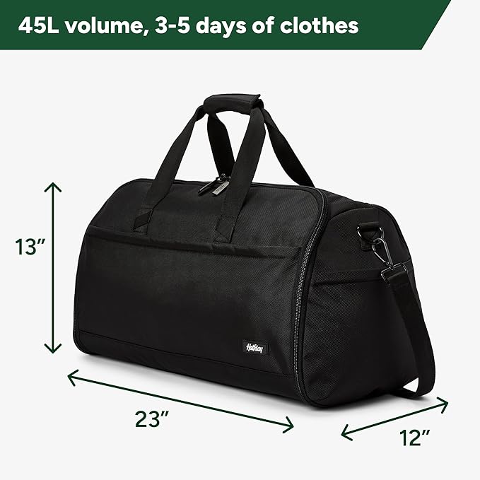 Halfday Convertible 2-in-1 Premium Garment Duffel Weekender Bag 45L | Wrinkle-Free Travel, Hanging Suit Compartment, Shoe Pockets, Trolley Sleeve. Balistic Nylon Carry-On, Jet