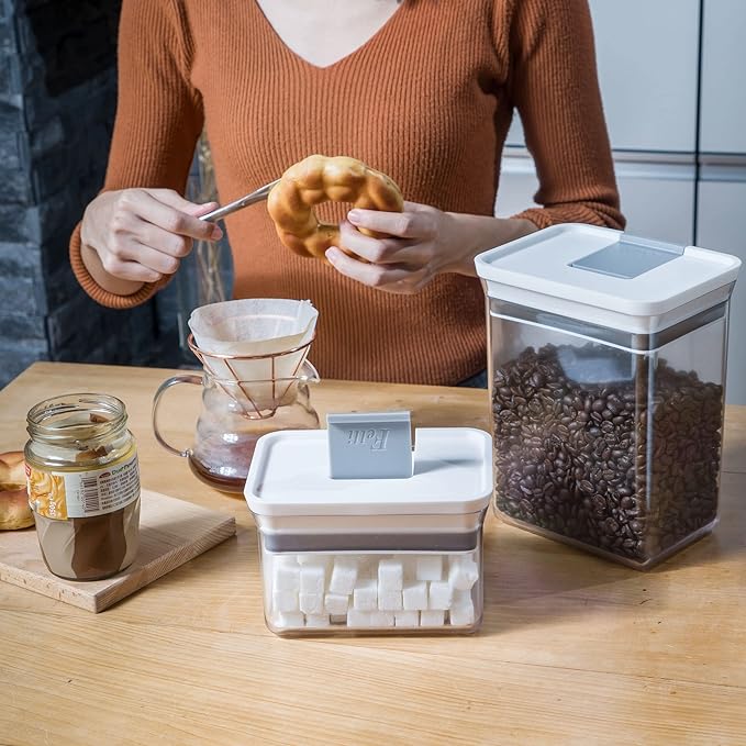 Felli Premium Tite Airtight Storage Container Set, 4 Pack - Clear Plastic Canisters with Easy Flip Lock Lids, Stackable Kitchen Pantry & Bathroom Organizer for Snacks, Dry Goods, Makeup, BPA Free