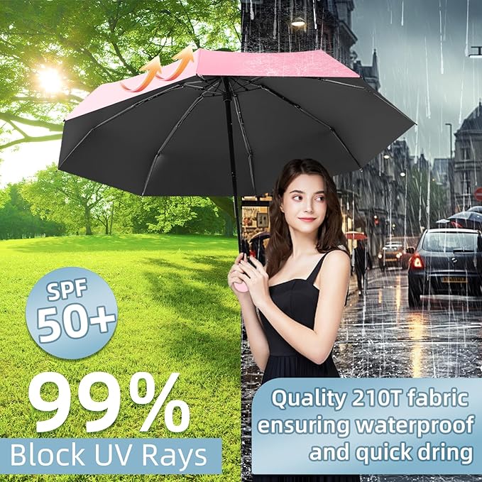 Travel Mini Compact Folding Umbrella with Case - UV Sun & Rain Protection, Lightweight Portable Pocket Umbrella for Women Men Kids, Fits Purse Backpack