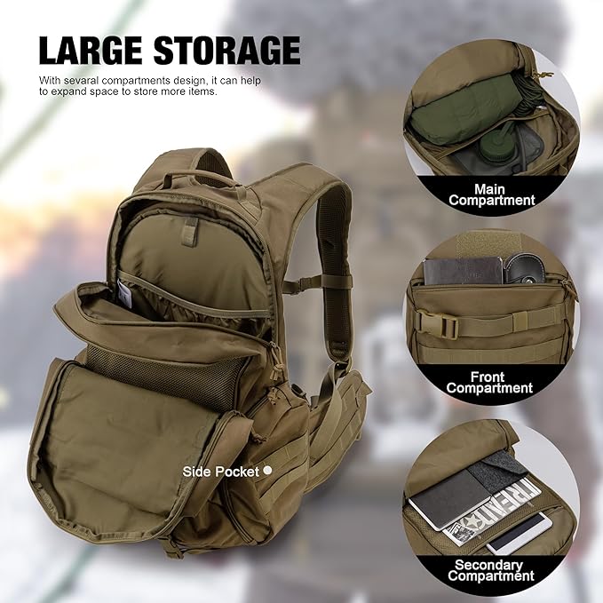 Mardingtop 28L Tactical Backpack for Men with Velcro Patch, Molle EDC Motorcycle Backpacking Backpack for Hiking,Camping, Hunting