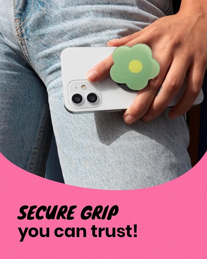 OnTheGrip Cute Solid Color Daisy Flower Design Collapsible Mobile Phone Grip Stand Holder for Smartphone Tablet Cell Phone Accessory (Green)