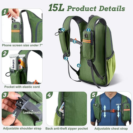 BECOJADDE 15L Small Hiking Backpack for Men Women Foldable Packable Back Pack Ultralight Hiking Daypack for Travel Camping Outdoor, Olive Green