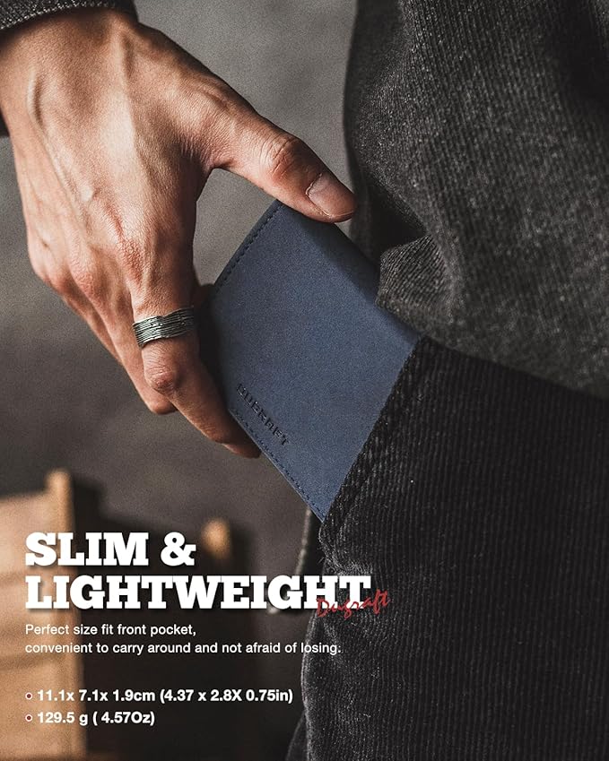 DUGRAFT Bifold Pop Up Wallet for Men, Slim Leather Credit Card Holder with Zipper Minimalist Women Magnetic Cash Coins Pocket Wallets RFID Blocking(Blue)