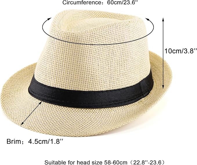 FALETO Unisex Summer Panama Straw Fedora Hat Short Brim Beach Sun Cap Classic