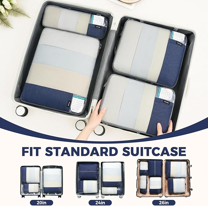 BAGAIL 6 Set/4 Set Lightweight Compression Packing Cubes with Packing List, Anti-Tearing Expandable Organizer Bags for Travel