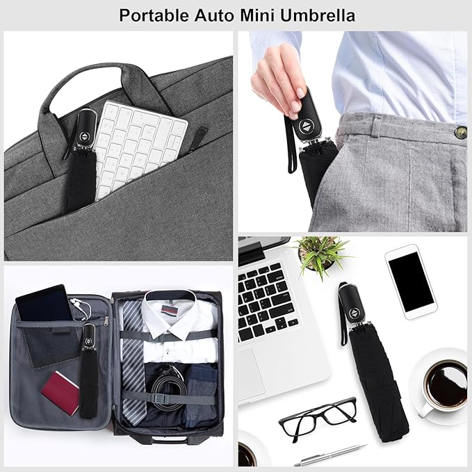 LEAGERA Compact Travel Umbrella for Purse - Flat Handle, Waterproof for Light Rain