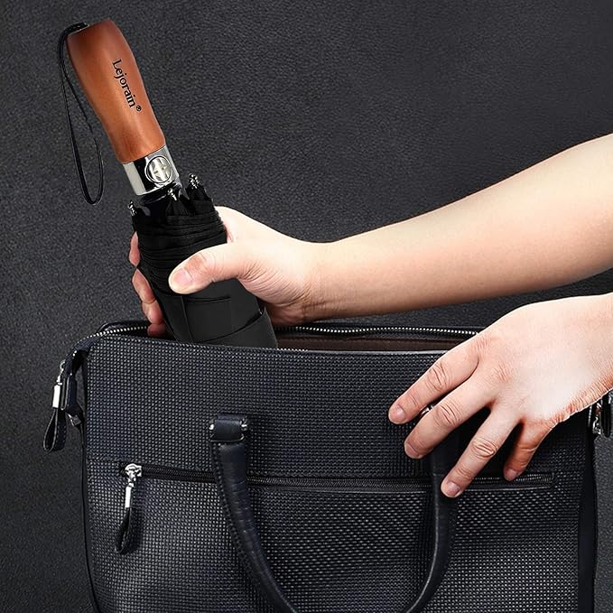 Lejorain Large Folding Golf Umbrella - Compact Mens Umbrellas Travel Rain and Windproof 54inch Collapsible Automatic Open Close Umbrella 210T Teflon Vented Double Canopy