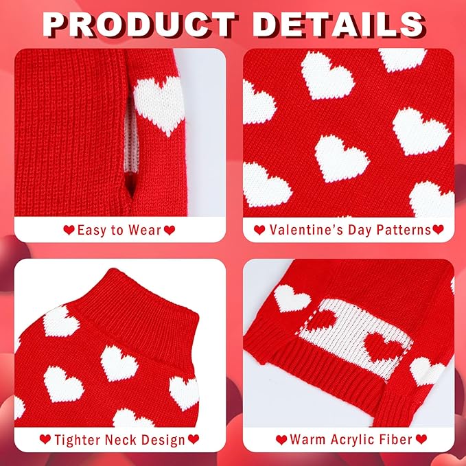GOYOSWA Valentine Dog Sweater Dog Valentines Clothes Outfit Knitted Heart Sweater for Small Medium Large Dogs Pets (Red, X-Large)
