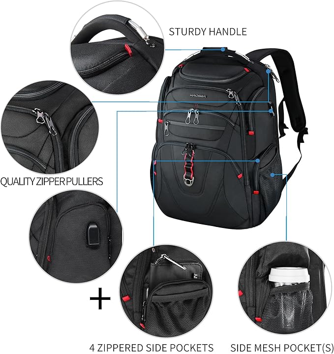 KROSER TSA Friendly Travel Laptop Backpack 17.3 inch XL Computer Backpack Water-Repellent College Daypack Business Backpack with RFID Pockets & USB Port for Men/Women-Black