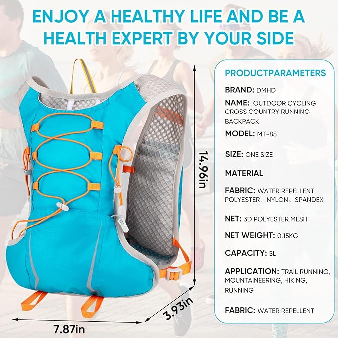 DMHDV Running Vest for Women&Men,Hydration Backpack 5L Water Backpack with 2L Water Bladder,Ultra-Lightweight Hydration Vest Adjustable Breathable Mesh Gear for Hiking,Trail,Running,Cycling,Marathon