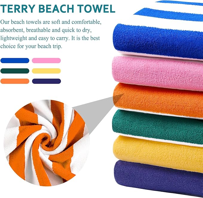 6 Packs Oversized Stripe Beach Towel Thin Terry Set Extra Large XL Big Clearance Pool Travel Accessories Essentials Blankets Soft Super Absorbent Swim Bath Towels Bulk Men Women Adults Gift Orange