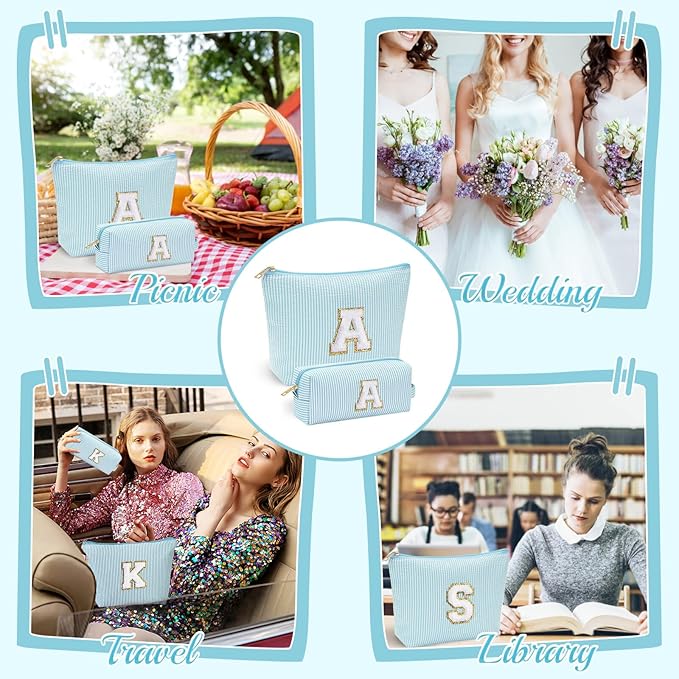 YOOLIFE Travel Makeup Bag - Cute Makeup Pouch Set with Monogram & Brush Bag for Women's Gifts