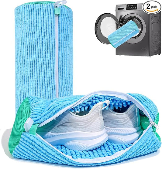 Shoe Washing Machine Bag: Laundry Shoe Bag for Washer and Dryer - 2pc Reusable Shoe Cleaning Bag for Sneaker Tennis Shoes Unstain Cleaner Kit (Blue 2pcs)