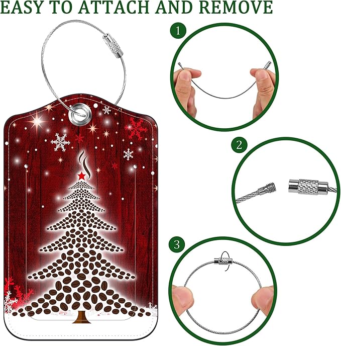 2 PCS Leather Luggage Tags for Suitcase Christmas Tree Snowflake Red Travel Luggage Tag with Privacy Flap Name ID Label and Metal Loop for Travel Bag Suitcase