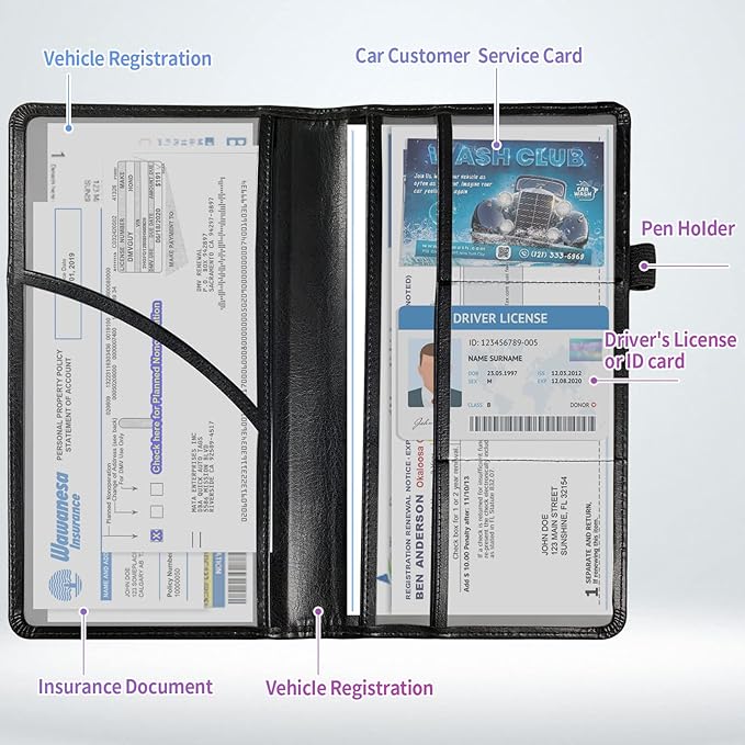 Car Registration and Insurance Holder,Leather Insurance License and Registration Card Holder for Car Glove Box, Auto Truck Document Holder Organizer for Men Women-Honey Moon Art