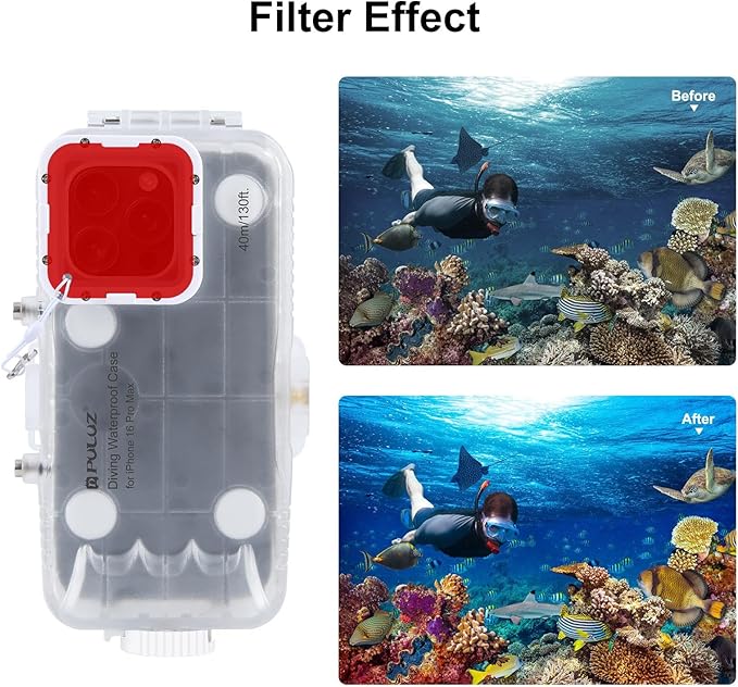 PULUZ Diving Waterproof Phone Case, Underwater Snorkeling Diving Case for iPhone 16 Pro Max, [130ft/40m] Professional Scuba Dive Waterproof Cover Photo Video Taking Housing