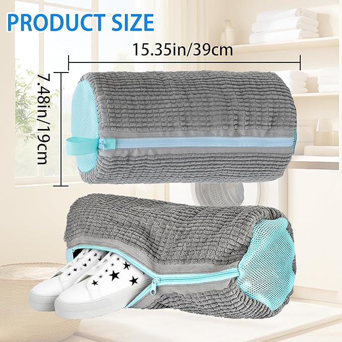 Shoe Washing Machine Bag Laundry Shoe Bag for Washer and Dryer Reusable 2pc Shoe Cleaning Bags for Sneakers 360° Deep Cleaning Machine for All Shoes Types With Self-locking Zipper
