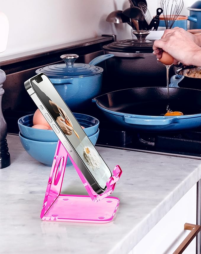 TOPGO Acrylic Cell Phone Stand, Clear Phone Holder for Office Desk, Vanity, Kitchen Counter, Bedside Table, Compatible with iPhone 17 16 15 14 13 12 11 Pro Max Plus/Smartphones/iPad/Switch - Rose Red