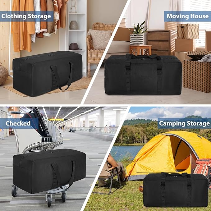 Extra Large Travel Duffle Bag, 160L Gear Bag for Men and Women, Storage Bag Ideal for Overnight Camping and Weekend Getaways, Black