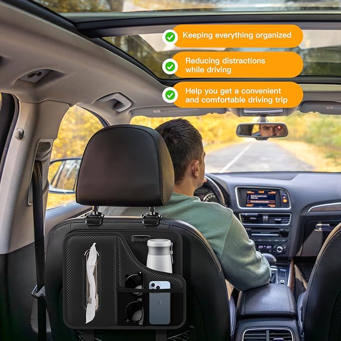 Car Tissue Holder,Back Seat Organizer with Cup Holder,Multifunctional Car Headrest Seat Back Storage,Large Tissue Box Cover Fit for 100-130 Regular Size Tissues(2pcs)