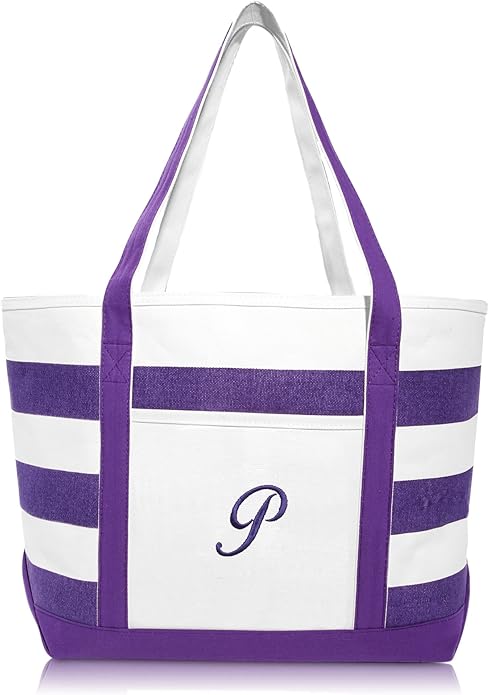 DALIX Monogrammed Beach Bag and Totes for Women Personalized Gifts Purple A - Z