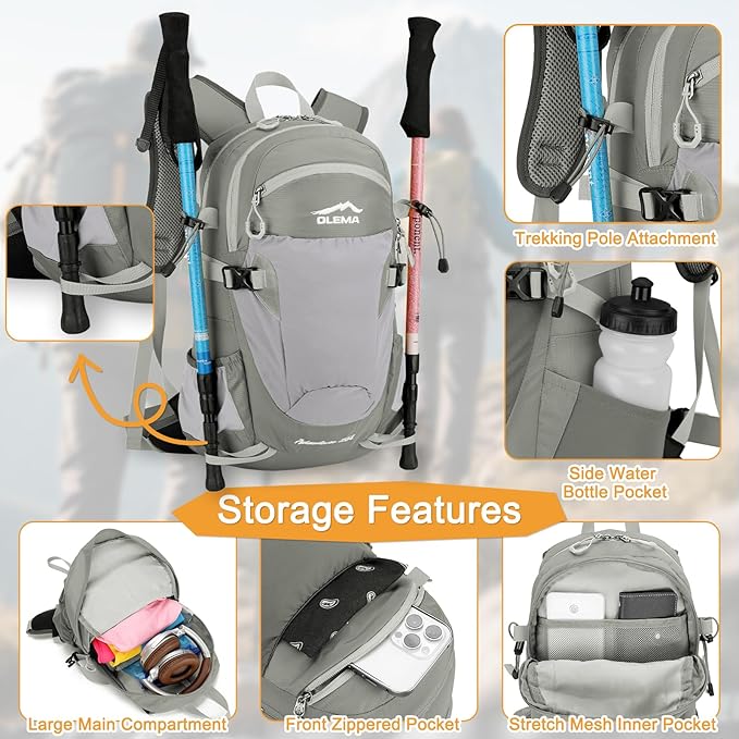 OLEMA Hiking Backpack, 25L Lightweight Travel Backpacks,Camping Daypack for Outdoor Sports,Lightweight Travel Camping Backpack for Men Women