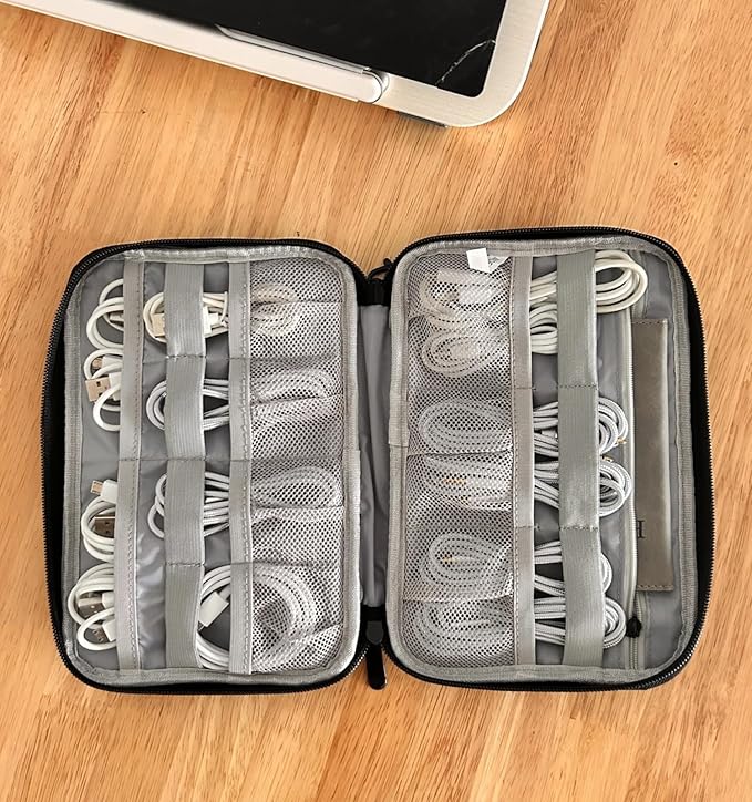 Cord Organizer Travel, Cable Bag, Electronics Organizer Travel Case, Tech Carrying Pouch, Charger Carrying Case, Tech Gifts, Black 11B