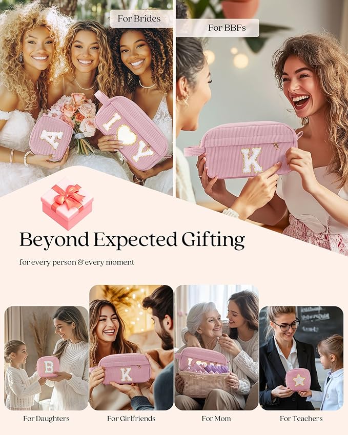 Pocmimut Mothers Day Gift Bag,Personalized Initia Makeup Bag for Girlfriend Bridesmaid Wife - Cosmetic Travel Toiletry Bag for Friend Female Christmas Gifts for Girls,S