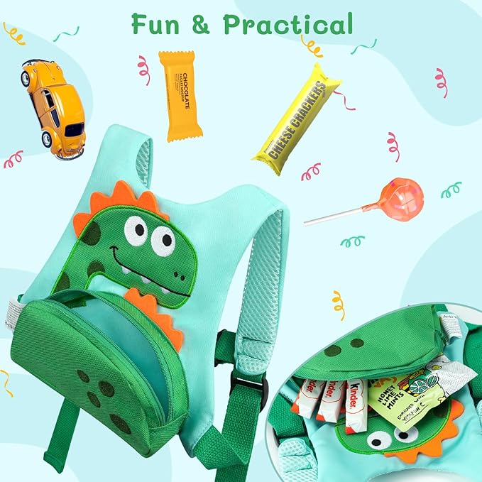 3 in 1 Toddler Harness Leash + 8.2ft Anti Lost Wrist Link, Cute Dinosaur Kids Safety Harness Tether with Key Lock, Child Protective Leashes While Walking for Outdoor Activity Keep Kids Close