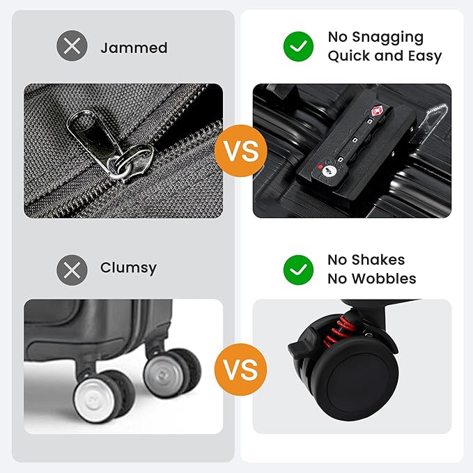 24 Inch Luggage With Spinner Wheels, Aluminum Frame Zipperless Suitcase, PC Lightweight Hard Shell with TSA Lock, Checked Medium Suitcase 24-Inch (Black)