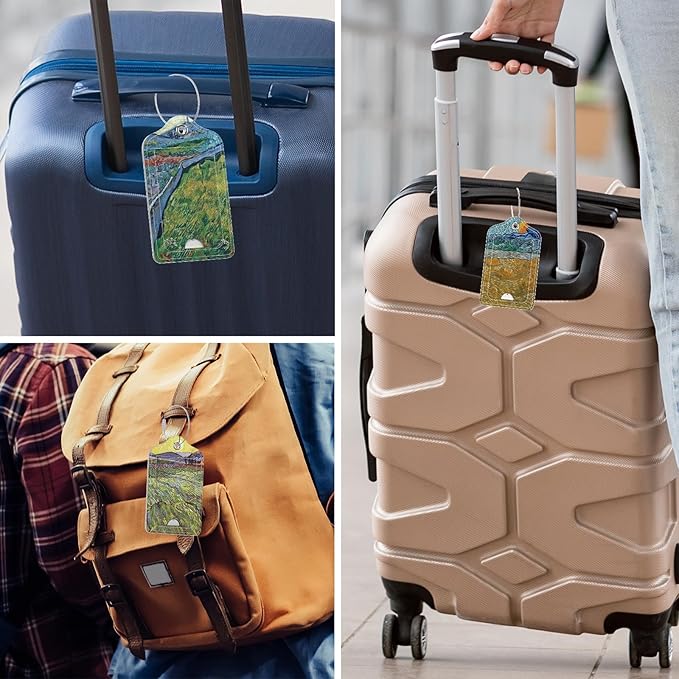 Rimilak 3 Pcs PU Leather Luggage Tags for Suitcase, Travel Cruise Luggage Tag with Privacy Flap, Name ID Label and Metal Loop for Women Men Baggage Handbag School Bag Backpack, Ink Field