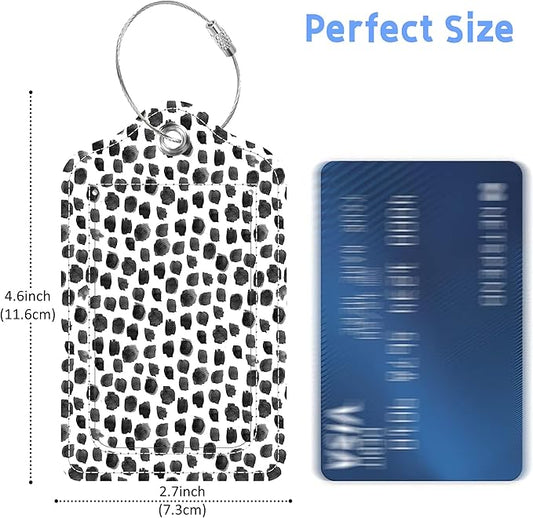 Set of 2 Luggage Tags Black White Watercolor Dots Leather Suitcases Tag with Privacy Cover Stainless Steel Loop and Address Card for Women Men Travel