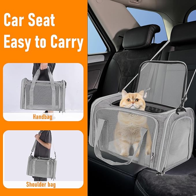 Pet Portable Travel Carrier Bag for Cats Dogs, Mesh Travel Puppy Carrier, Oxford Fabric Large Capacity Breathable Soft-Sided Animals Carrier with Mat Shoulder Strap (Grey)