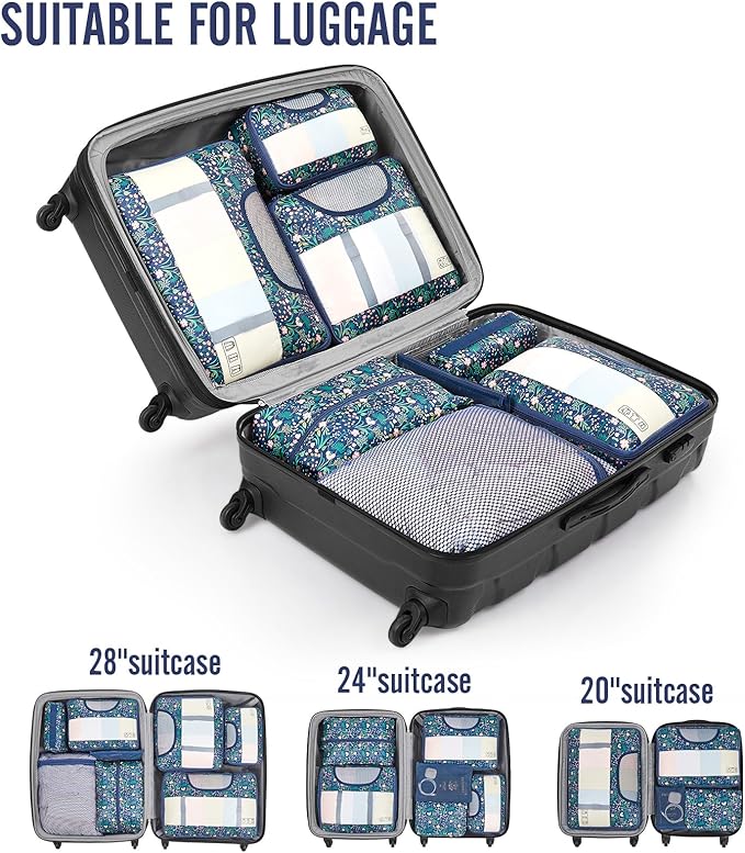 Veken 8 Set Packing Cubes for Travel Essentials, Suitcase Organizer Bags in 4 Sizes, Carry-On Luggage Accessories with Large Laundry & Hanging Toiletry Bag, Must-Have for Airplane, Road Trip & Camping