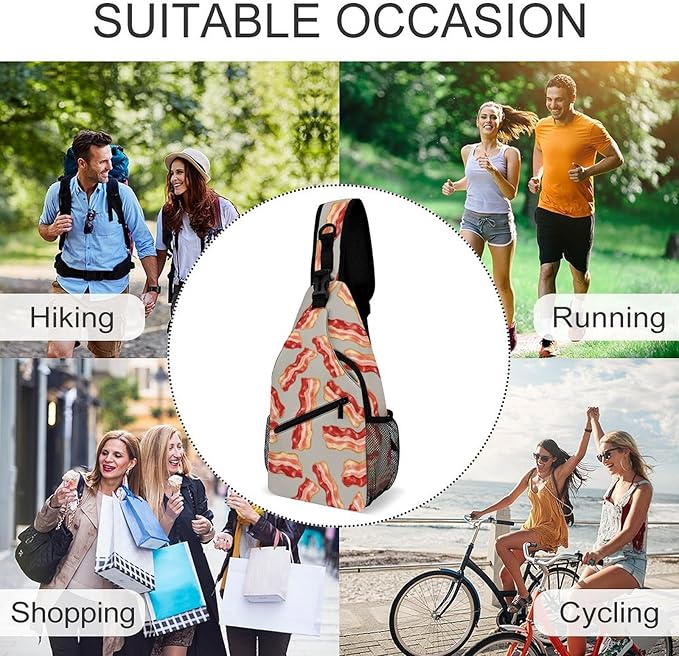 SWEET TANG Sling Bag Crossbody Backpack for Women Men, Breathable Multipurpose Satchel Bag Food Bacon, Anti Theft Funny Outdoor Daypack
