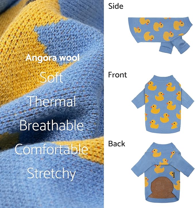 Fitwarm Funny Duck Dog Sweater, Thermal Dog Winter Clothes for Small Dogs Boy Girl, Pet Outfit, Blue, Yellow, XXL