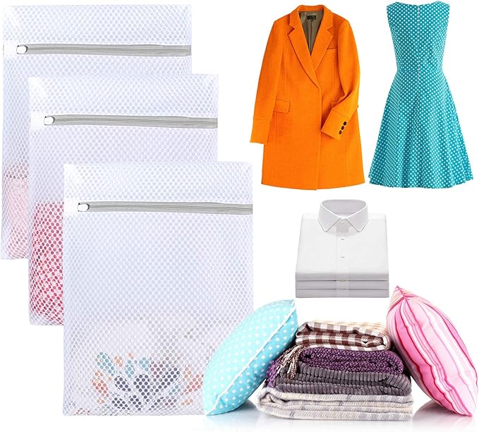 Mesh Laundry Bag - 3 Pack Durable and Reusable Wash Bag Travel Organization Bag for Garment, Bath Towels, Bed Sheet (11Inch x 16Inch) by YMHB