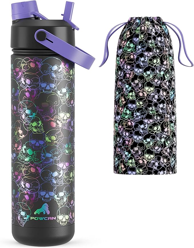 26 oz Insulated Water Bottle with 2-in-1 Straw and Spout Lid, Glow-in-the-Dark, 24H Cold, Leakproof, Fits in Car Cup Holder, Stainless Steel for Gift, Trip, Holiday, Sports (Luminous Souls)