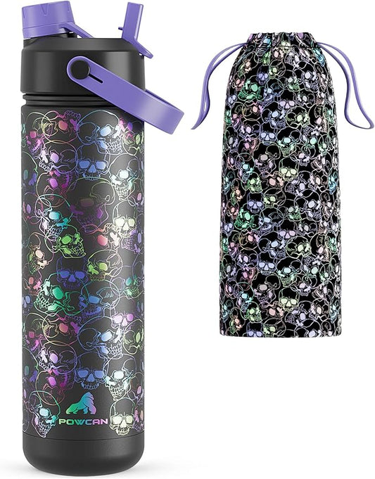 26 oz Insulated Water Bottle with 2-in-1 Straw and Spout Lid, Glow-in-the-Dark, 24H Cold, Leakproof, Fits in Car Cup Holder, Stainless Steel for Gift, Trip, Holiday, Sports (Luminous Souls)