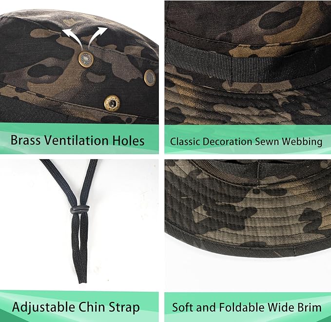 Sun Hats for Men Women Boonie Hat UPF 50+ Bucket Hat Wide Brim UV Protection Fishing Hiking Safari Outdoor Hats