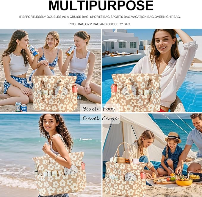 Bluboon Waterproof Beach Tote Pool Bags for Women Ladies Extra Large Carry On Bag With Wet Compartment for Weekender Travel