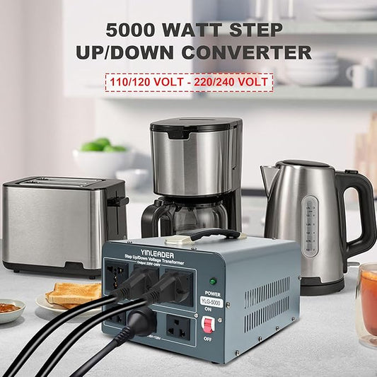 Yinleader 5000 Step Up/Down Transformer Converter 110/120 Volt - 220/240 Volt w/US Power Cord,Circuit Breaker Protection (Grey)