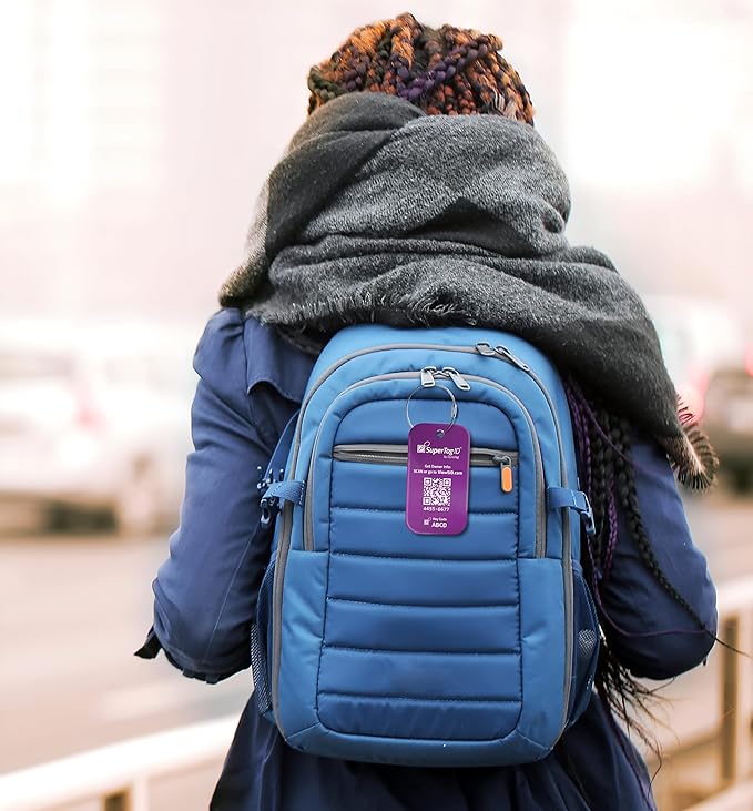 Dynotag® Sentry Series Solid Metal Web Enabled Smart Luggage Tag ID + Steel Loop, Anodized Aluminum with DynoIQ™ & Lifetime Recovery Service (Imperial Purple)