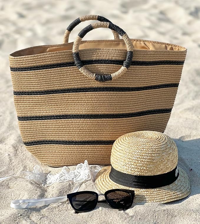 Beach Bags for Women Straw Tote Bag Summer Beach Bag Large Woven Straw Tote for Vacation Holiday