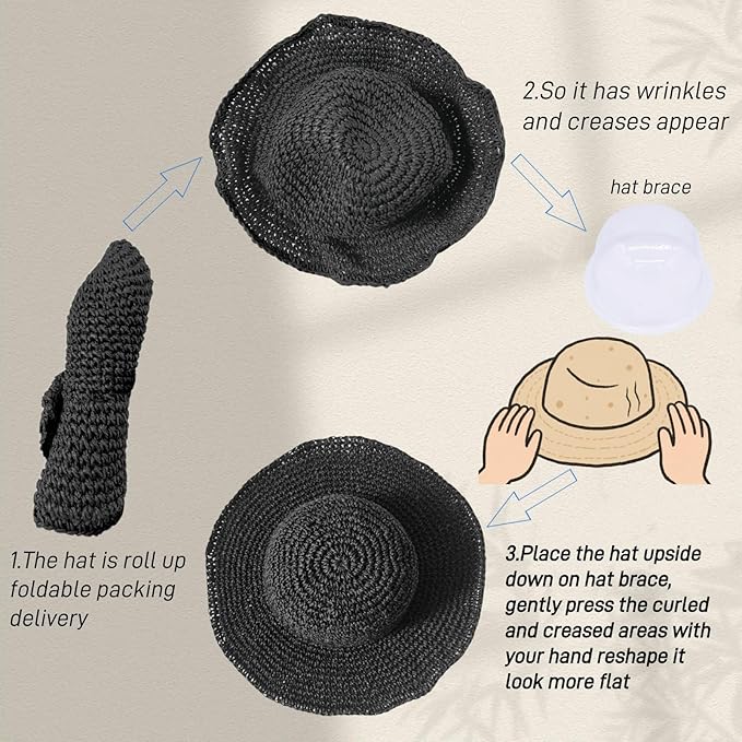 Floppy Big Beach Straw Hats for Women Foldable Summer Wide Brim Packable Sun Hat Womens Travel Straw Fedora Hat