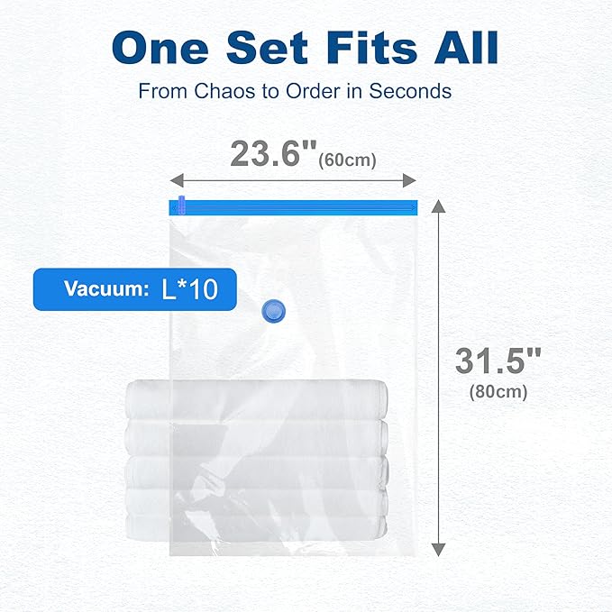 HOUSE DAY 10 Large Vacuum Seal Bags For Clothing Travel, 80% Space Saving Travel Vacuum Bags with Electric Pump, Vacuum Storage Bags For Clothes, Comforters, Bedding, Moving, Storage & Organization