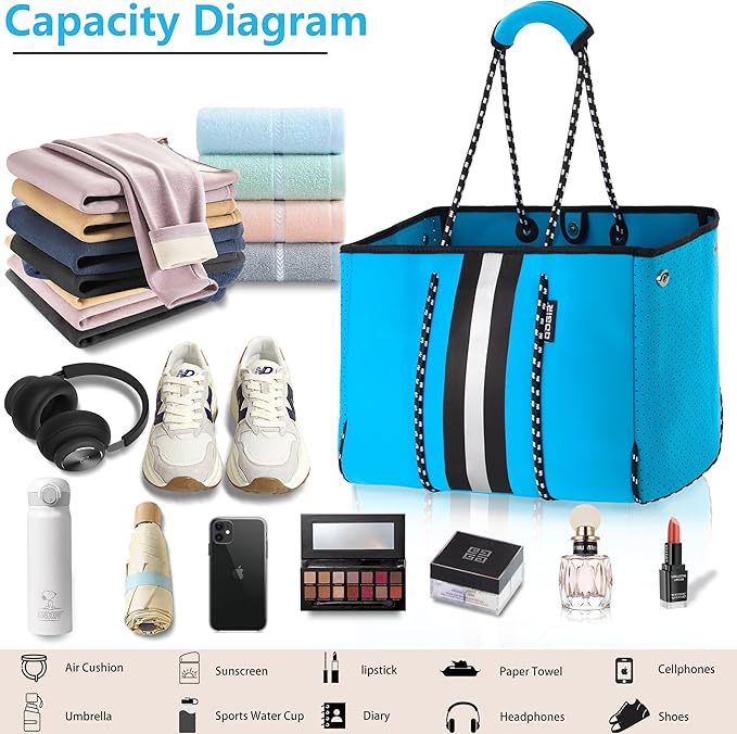 QOGiR Neoprene Multipurpose Beach Bag Tote with Inner Zipper Pocket … … … …