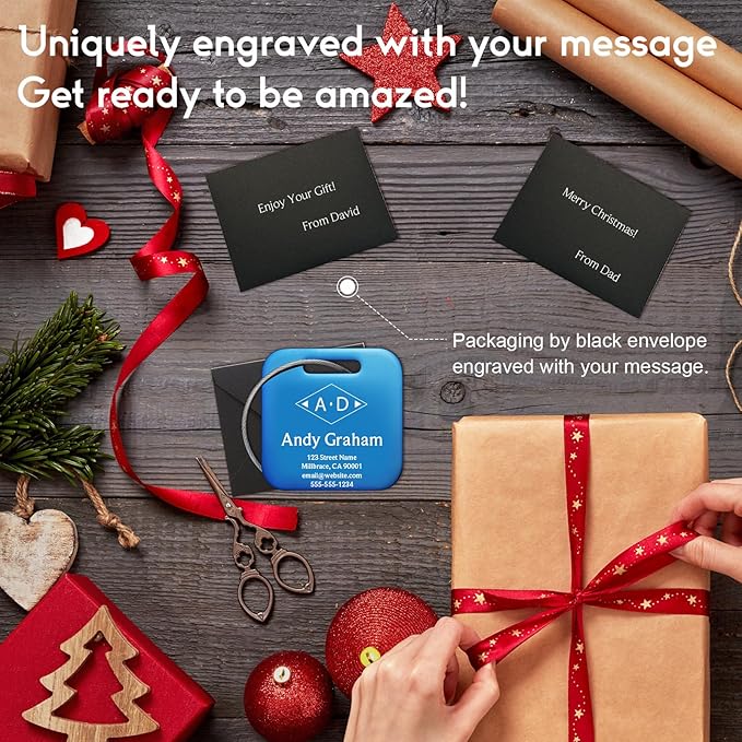 Personalized Luggage Tags for Suitcases - Stainless Steel Custom Luggage Tags for Backpacks & Bags, Sturdy, Waterproof & Heavy Duty (Blue/Square)