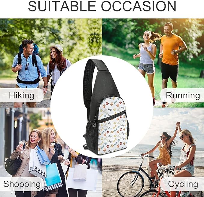 SWEET TANG Elegant Chest Cross Body Bag Dog Paw Bones Print Sling Shoulder Backpack for Women, Adjustable and Comfortable Gym Sack, Anti Theft Cycling Traveling Hiking Daypack