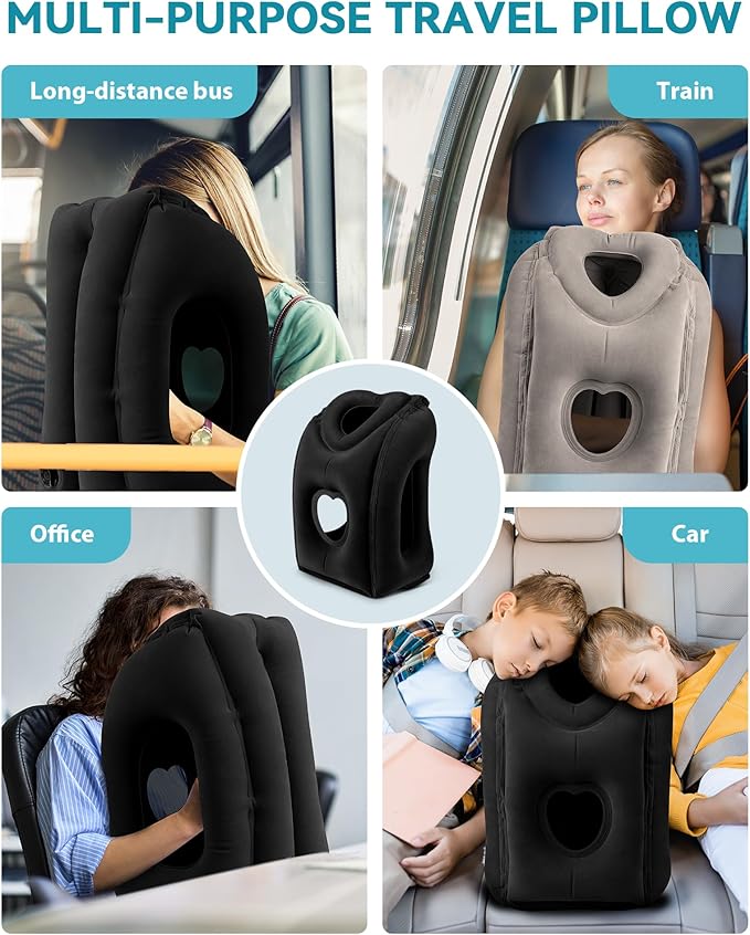 JefDiee Travel Pillow,Inflatable Airplane Pillow for Sleeping to Avoid Neck and Shoulder Pain,Supports Head and Chin Used for Airplane,Car,Bus and Office